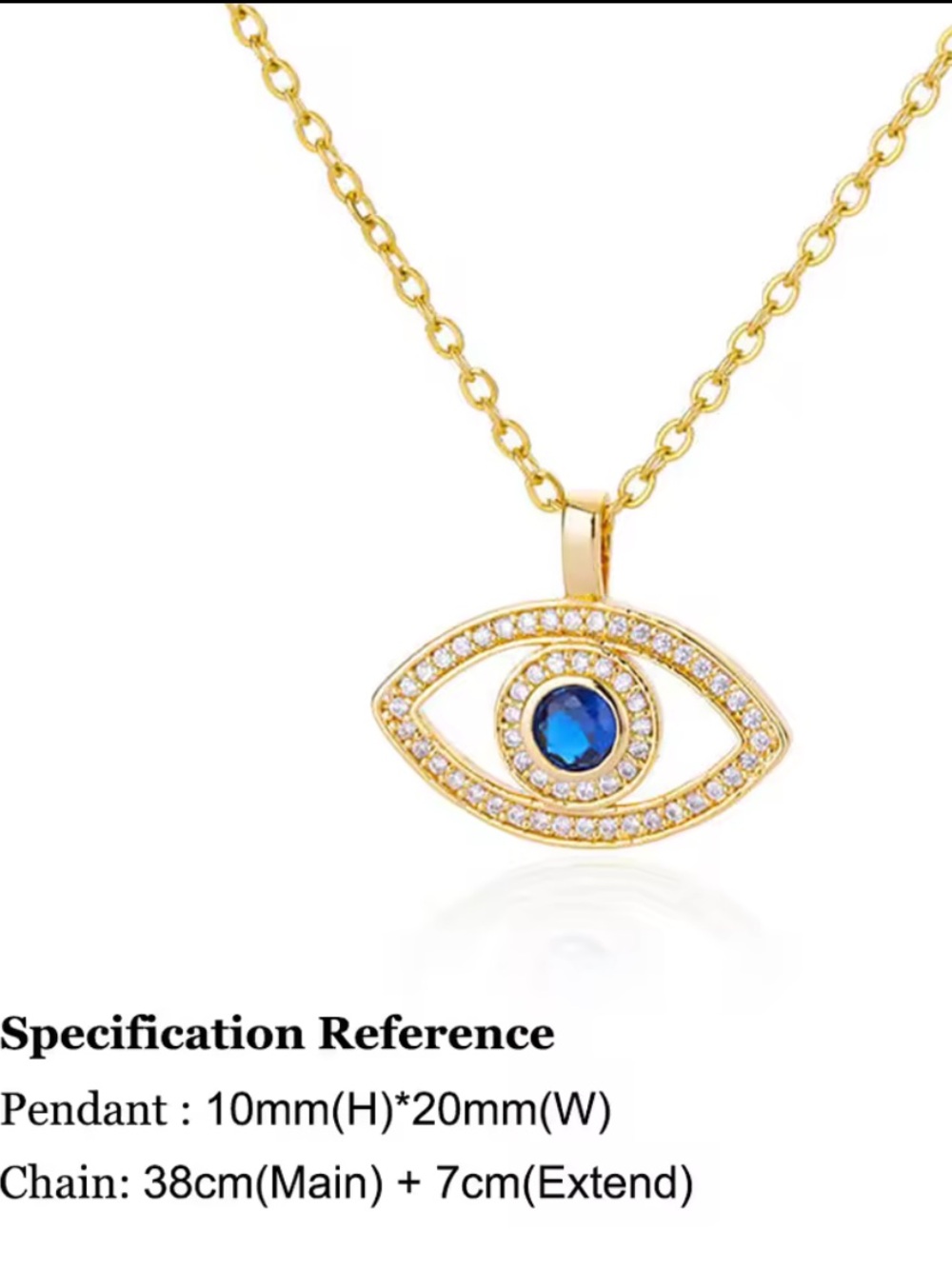 Gold Evil Eye Pendant Necklace with Blue Crystal